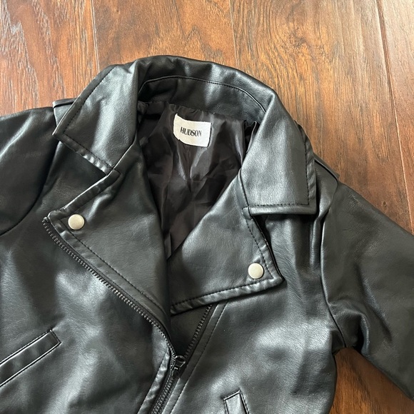 Hudson Black Faux Leather Bomber Jacket with Red Stripes-Size 24 months - Picture 7 of 9